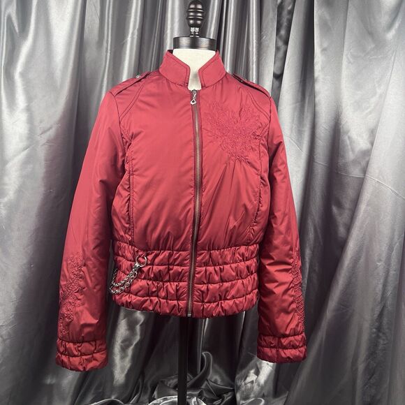 Harley-Davidson Women Sz S Puffer Jacket Dark Red Full Zip Embroidered Biker Y2K - Picture 6 of 17